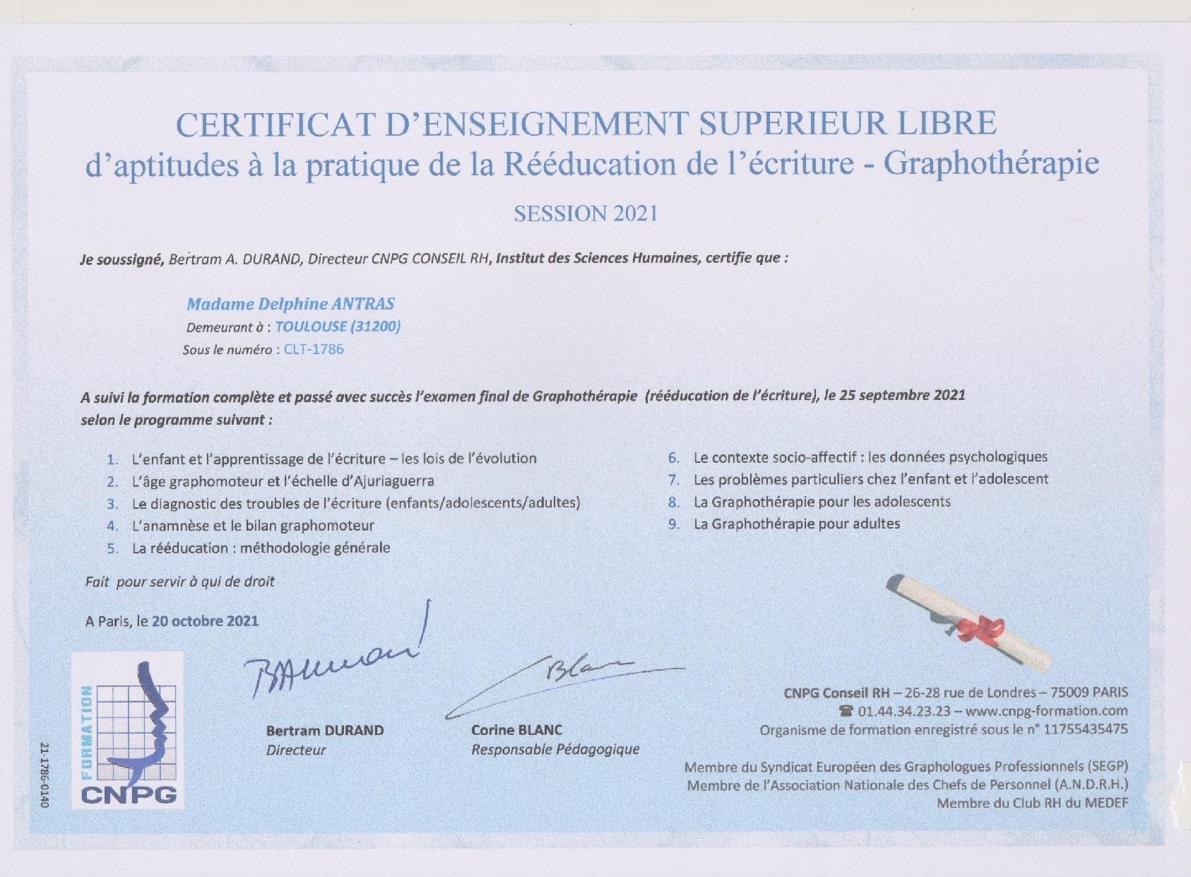 Graphotherapie diplome 1